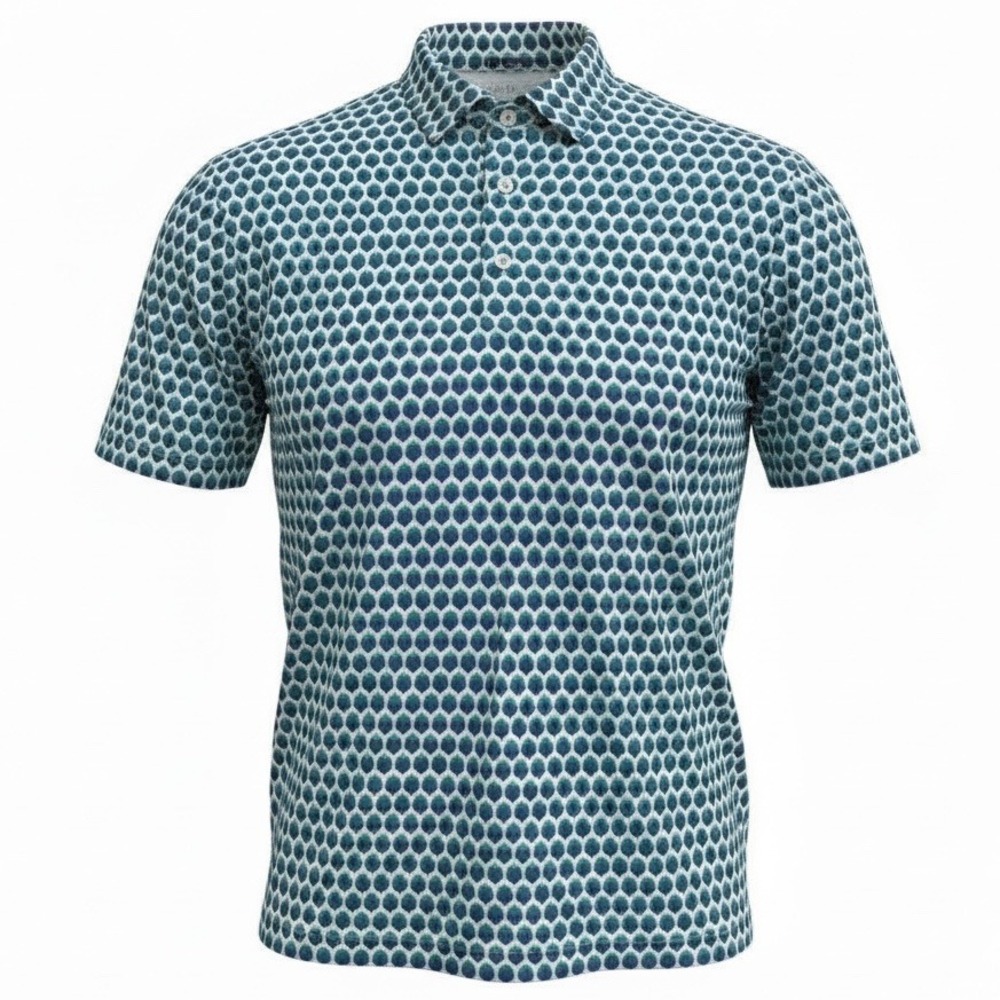 Hickey Freeman Mens XL Blue Teal Geometric Honeycomb Performance Golf Polo Shirt